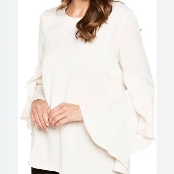 Bardot Nordstrom Pink Champagne Ruffle Top with Long Bell Sleeves- Size Large 10 - Picture 2 of 8